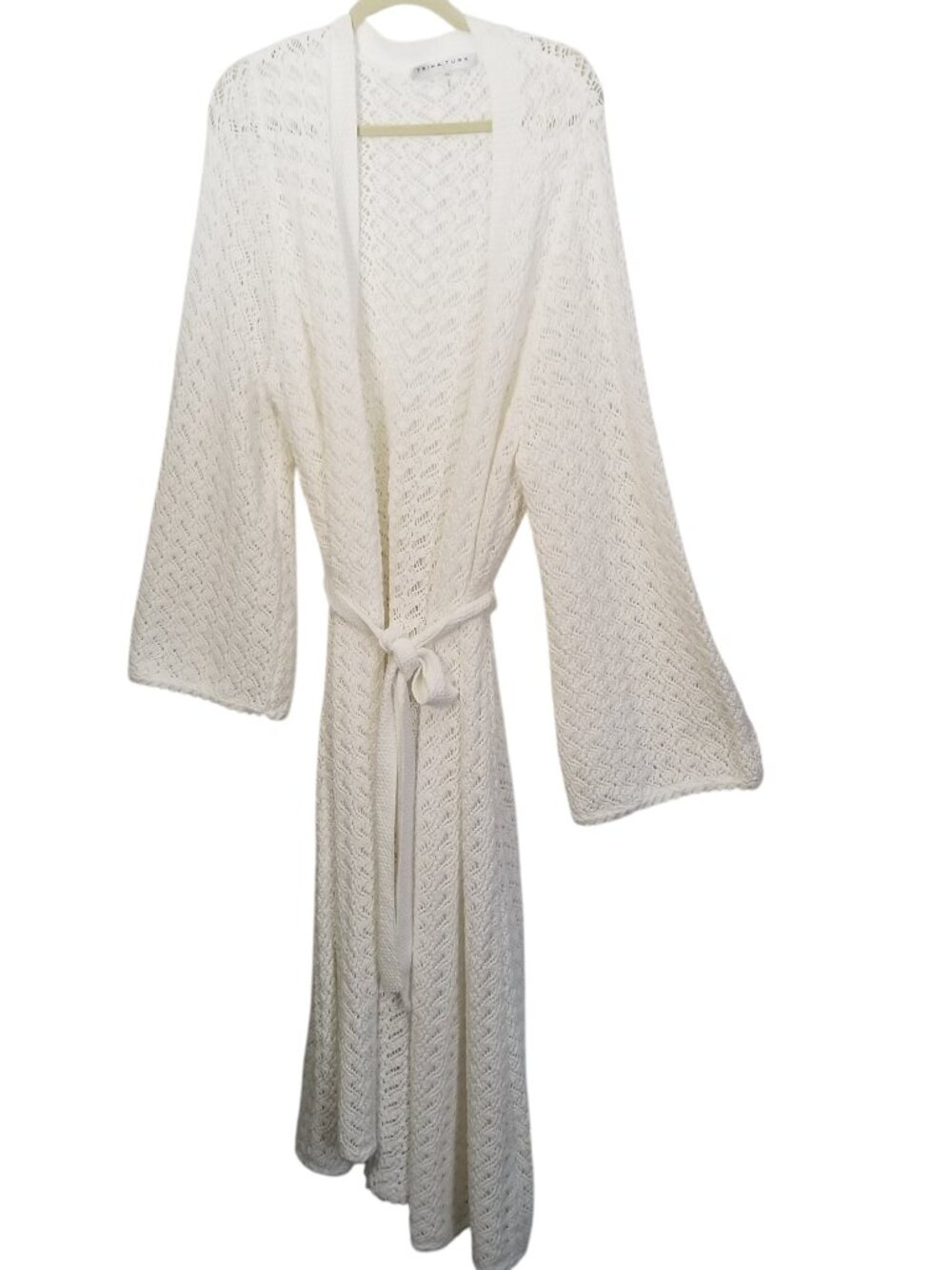 Trina Turk Women's Cream Duster Paraiso Chunky Open Knit Long Cardigan Sz XXL